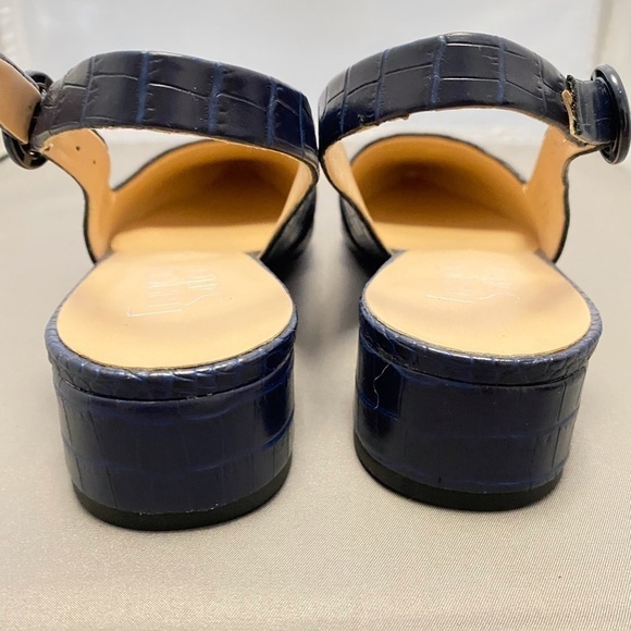 NAVY CROC EMBOSSED SLING BACK SHOES - Picture 3 of 4